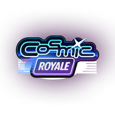 Colorful stylized text logo reading 'Cosmic Royale' with a star graphic above the letter 'i' in 'Cosmic' on a dark purple background.