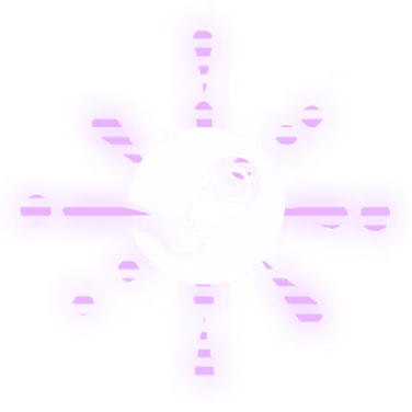 Steam logo centered over a purple abstract shape with rounded extensions.