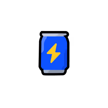 Blue energy drink can with a yellow lightning bolt symbol on a black background.