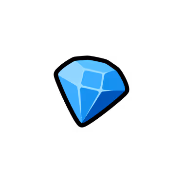 Blue gem-shaped icon with faceted surfaces on a black background.