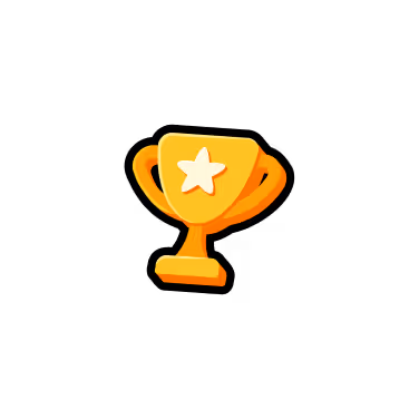 Golden trophy cup icon with a white star on the front, set against a black background.