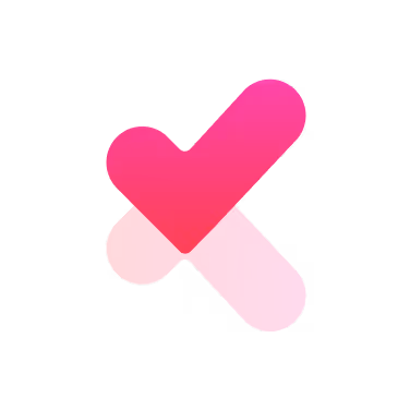 Pink and red gradient X mark icon on black background.
