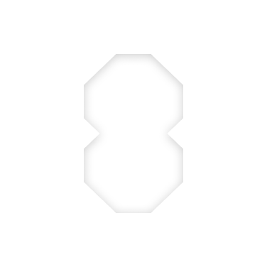 White geometric figure with eight sides and concave sides on a black background.