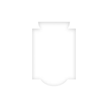 White shield-shaped silhouette with a glowing effect and soft shadow on a black background.