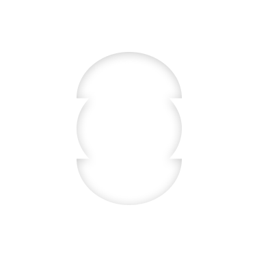 Abstract symmetrical shape with two circular sections connected by concave inward curves on each side, forming a shadowed gradient from white to gray.