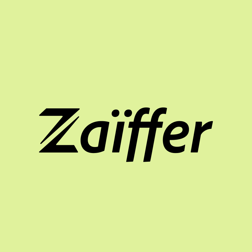 Zaiffer brand name in black stylized text on a light green background.
