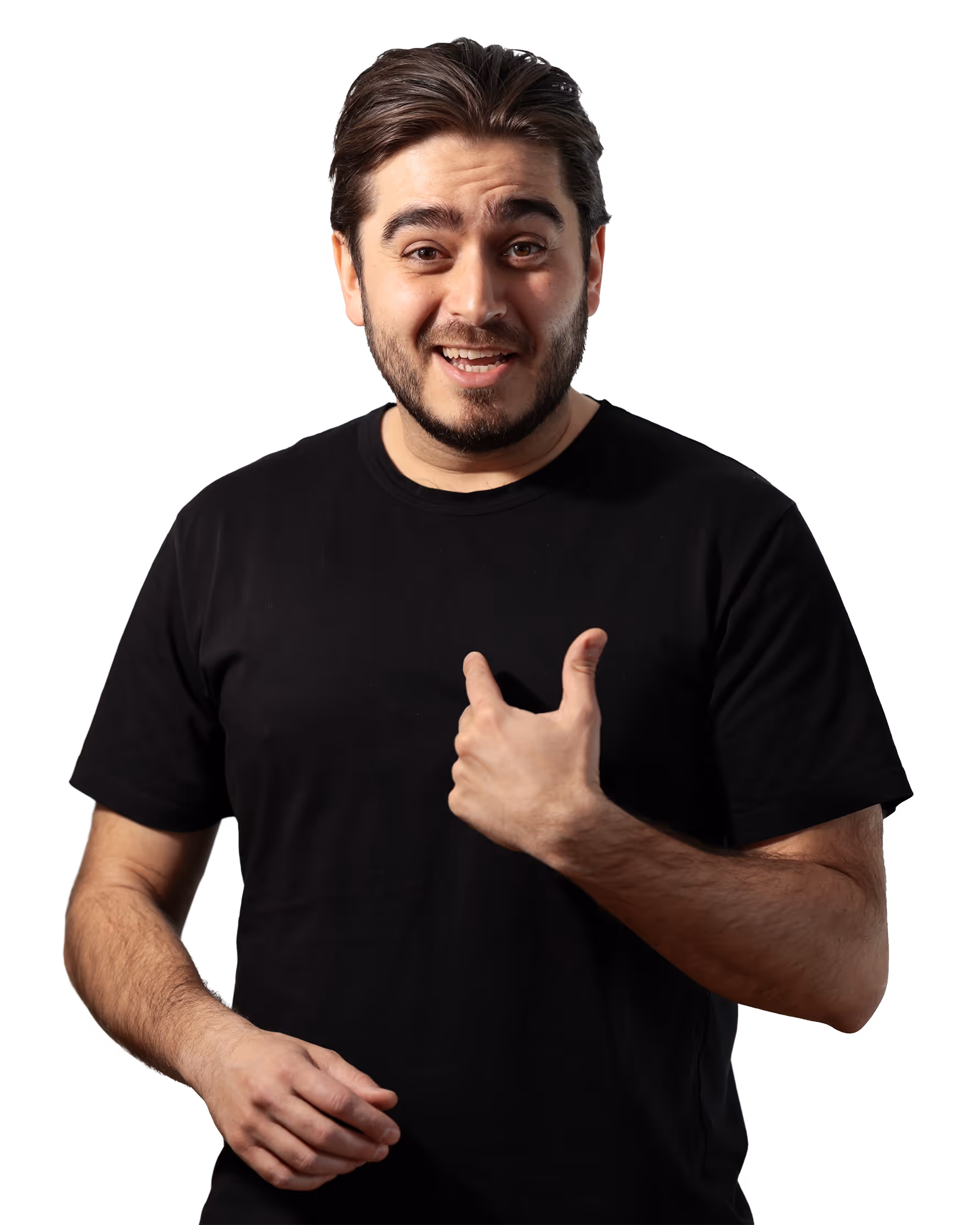 En glad Tomas Kaminski pekar på sig själv