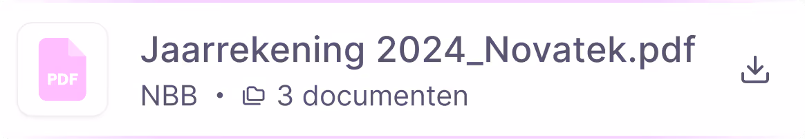 PDF file named Jaarrekening 2024_Novatek.pdf from NBB with 3 documents and a download icon.