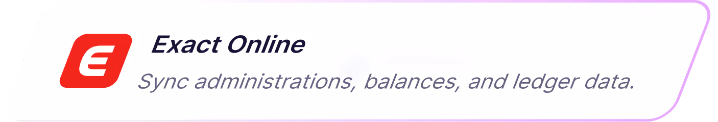 Exact Online logo with text 'Sync administrations, balances, and ledger data.'