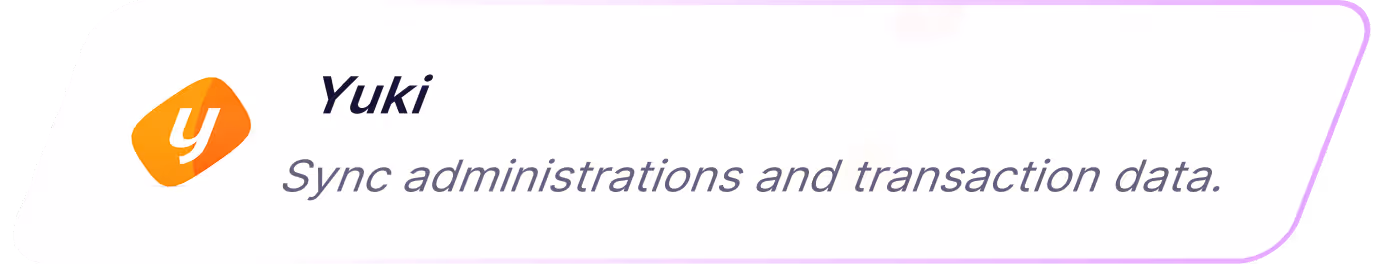 Yuki logo with text reading 'Sync administrations and transaction data.'