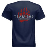 Navy blue short-sleeve shirt with a red bear claw and text reading 'TEAM399 GRIZZLIES ROBOTICS' on the back.