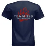 Navy blue short-sleeve shirt with a red bear claw and text reading 'TEAM399 GRIZZLIES ROBOTICS' on the back.
