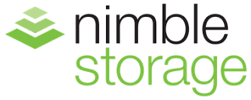 Nimble Storage company logo with green geometric shapes and black and green text.