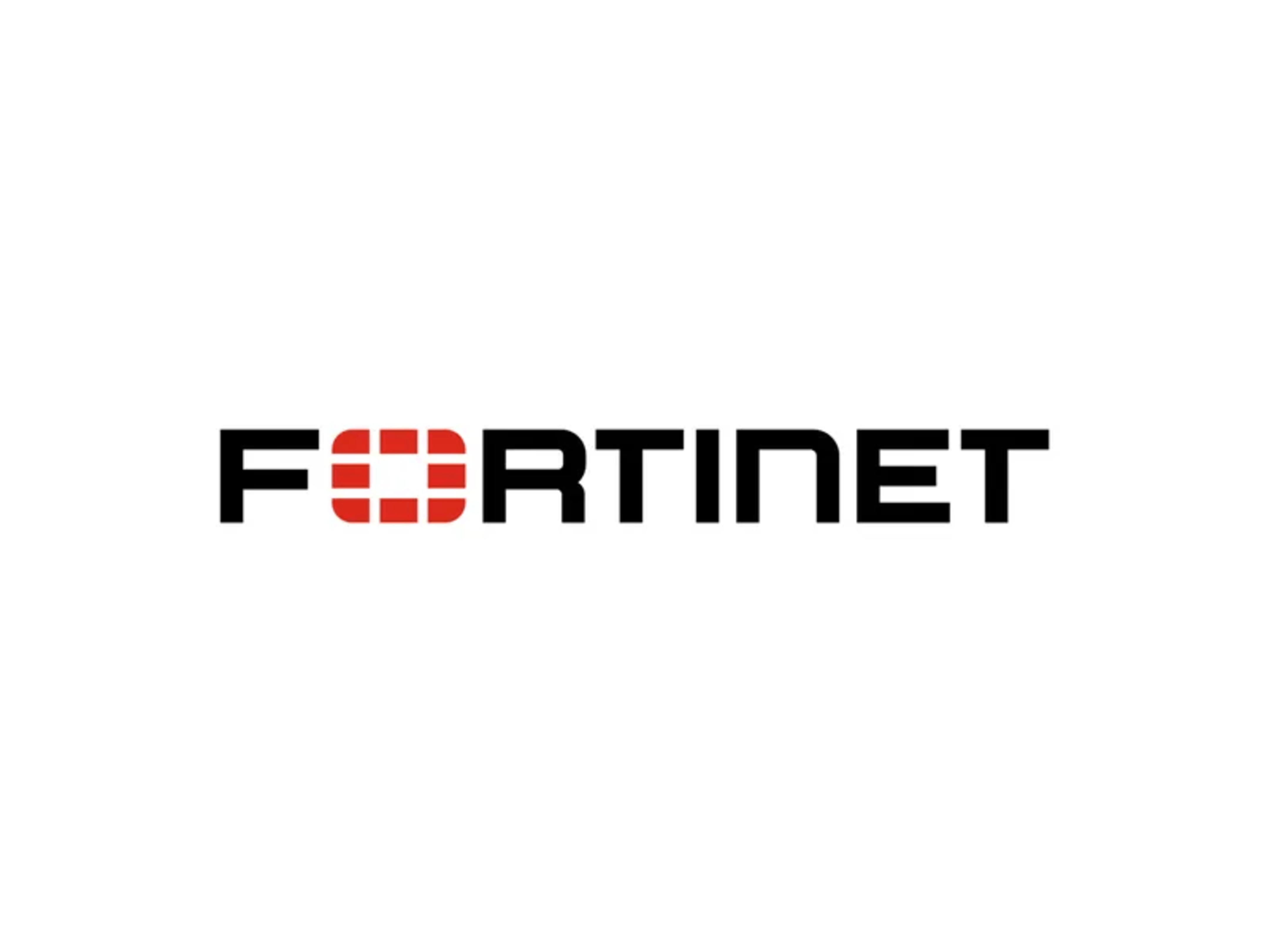 Fortinet logo with stylized black text and a red square grid design as the letter O.