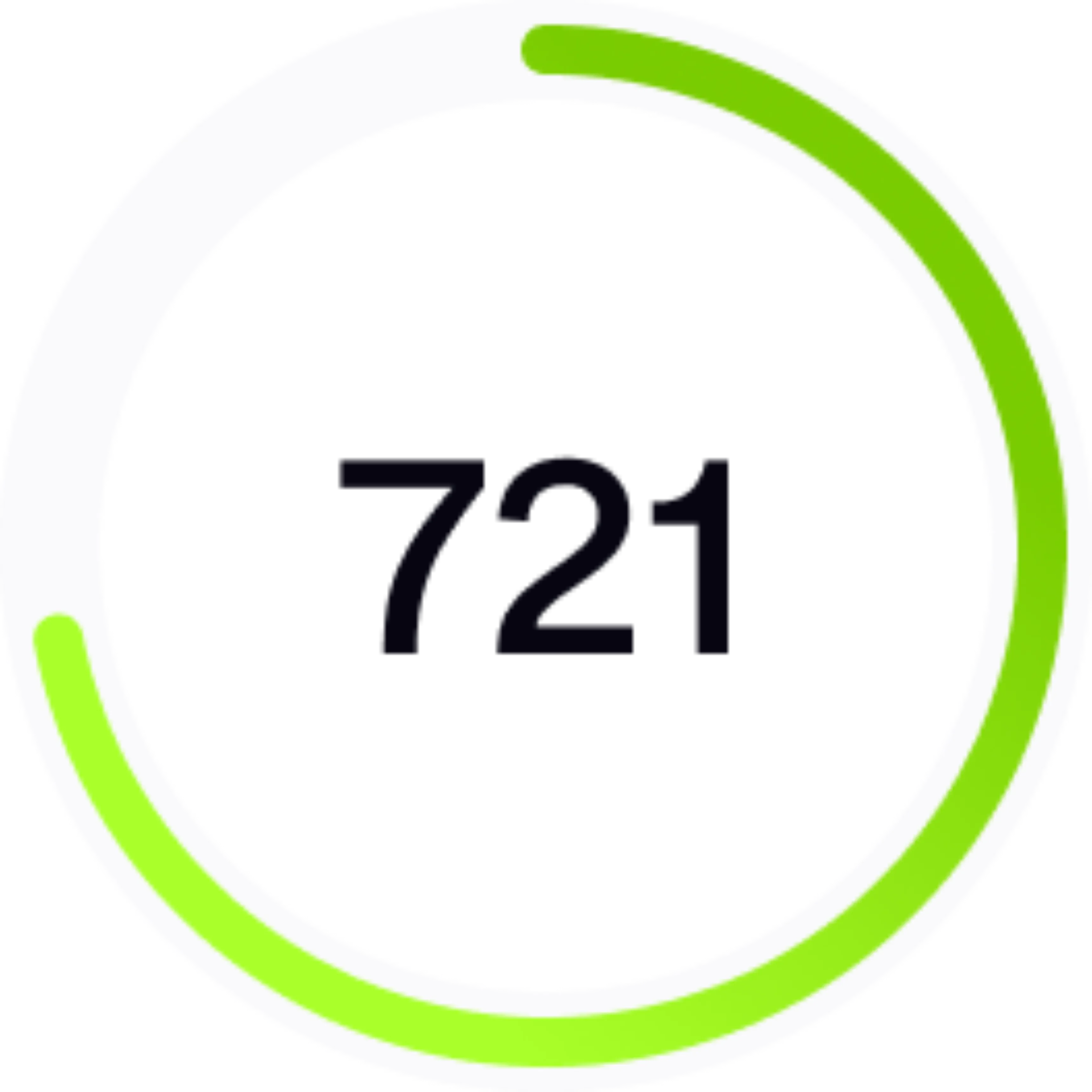 Circular progress bar with the number 721 inside and a green segments partially filling the ring.