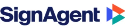SignAgent company logo with blue text and a colorful triangular graphic.
