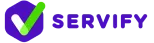Green checkmark inside purple tilted square followed by the word 'SERVIFY' in bold purple letters.