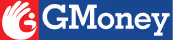 GMoney logo with a stylized white hand icon on a red square background next to the white text 'GMoney' on a blue background.