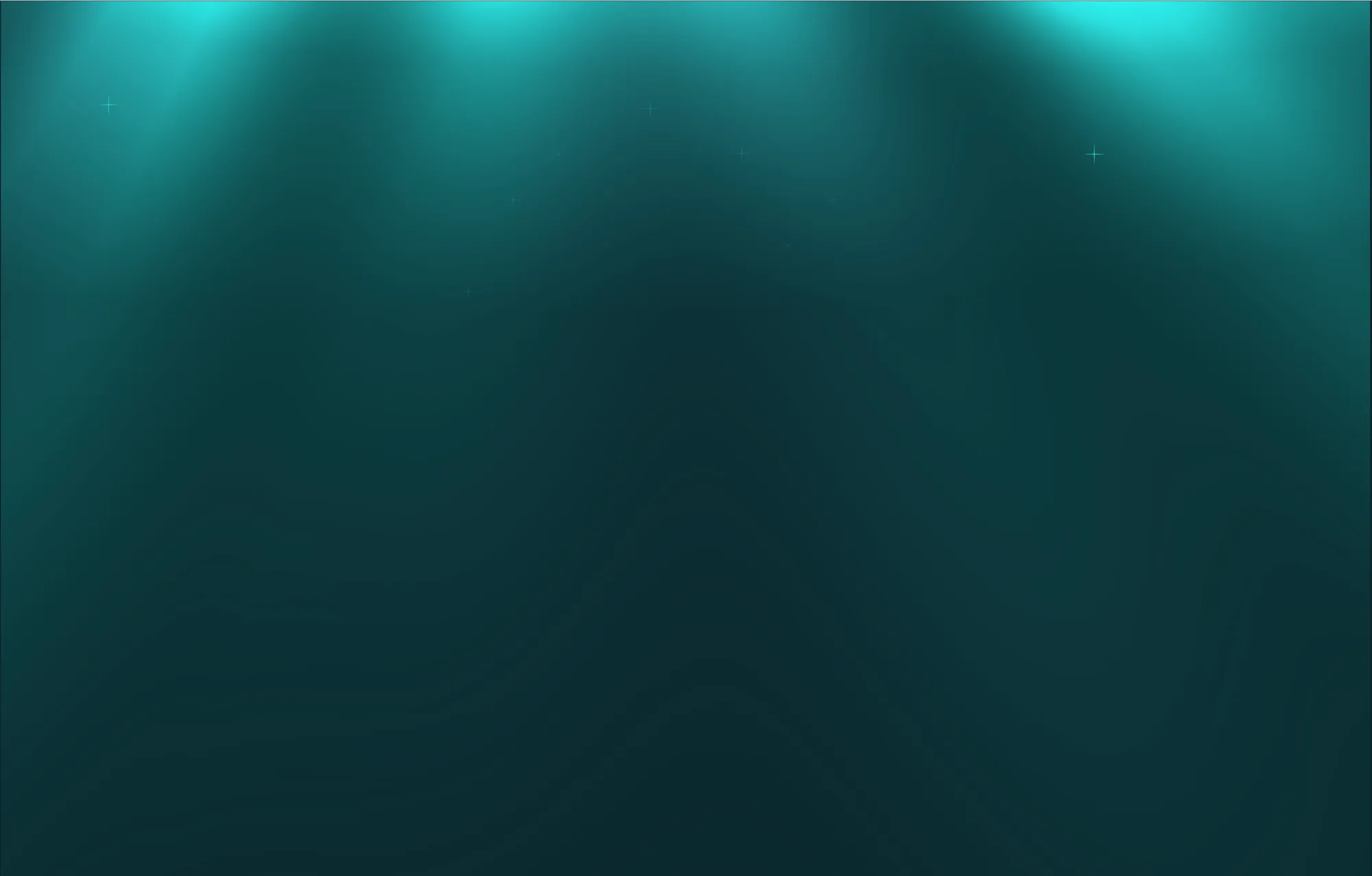 Dark teal stage background with soft glowing spotlights and subtle star-like sparkles.