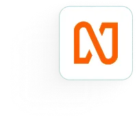 Orange stylized letter N logo inside a rounded square with white background.