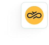 Circular yellow icon with a black stylized infinity loop resembling two connected infinity symbols.