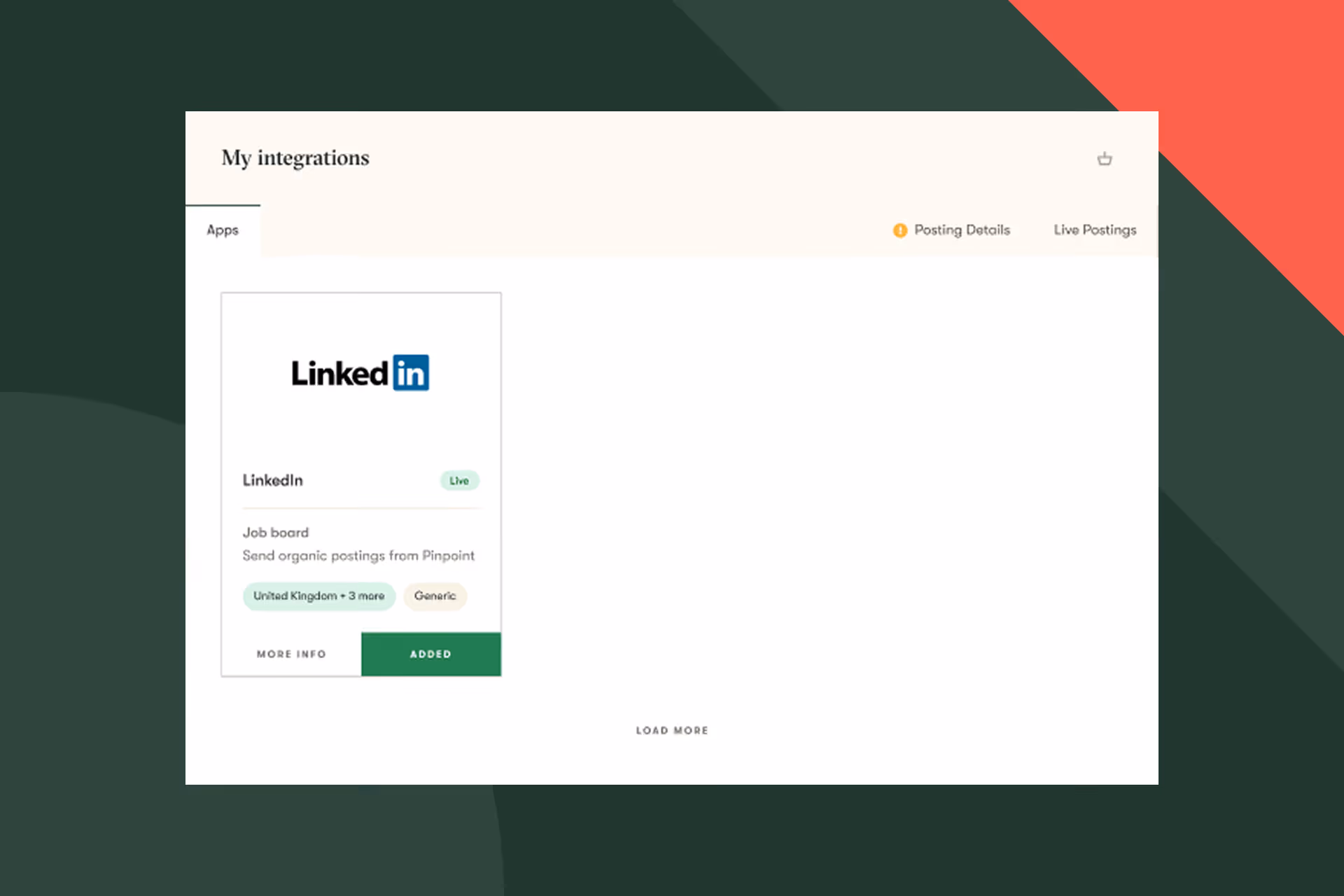 Pinpoint's linkedin rsc feature UI on a green background