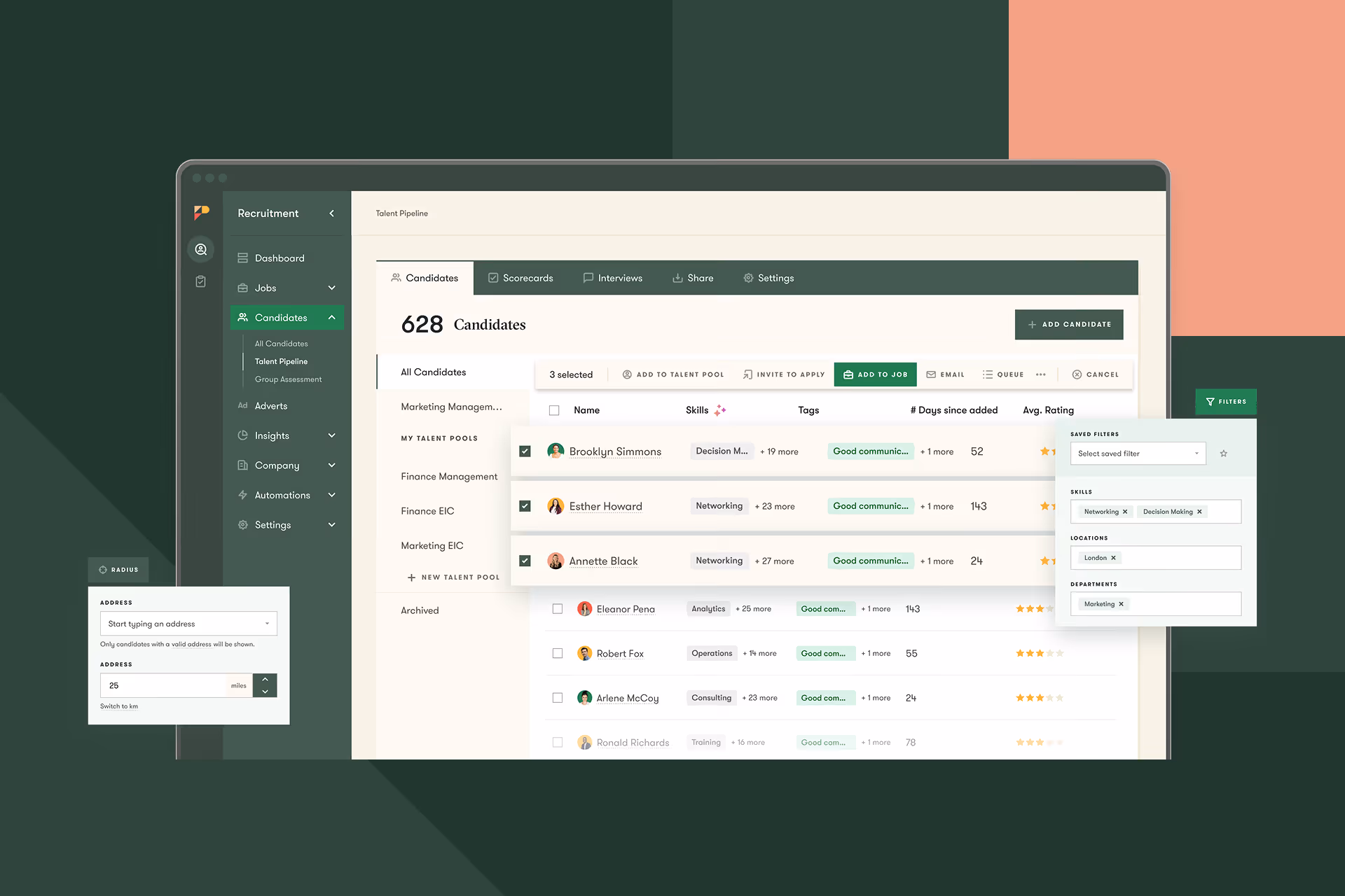 Pinpoint's talent pipelines crm on a green background
