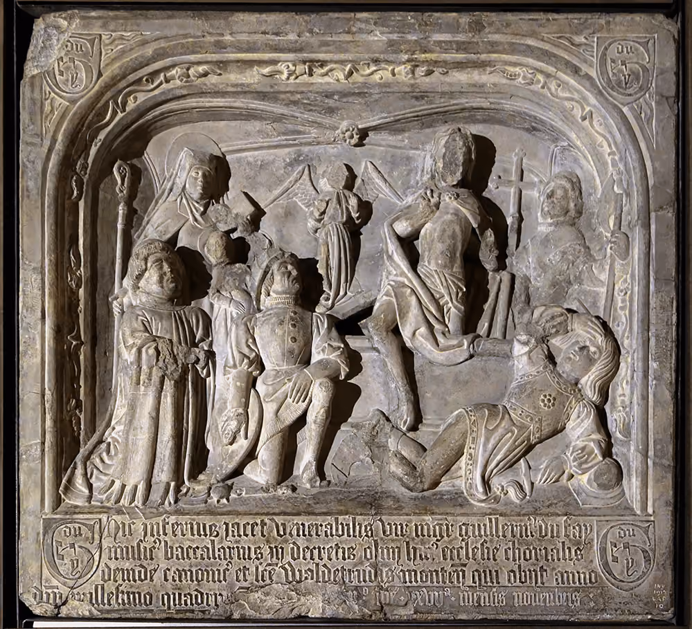 Sein Grabmal für die Kathedrale in Cambrai hat Dufay selbst in Auftrag gegeben. Er ist ganz links zu sehen; Quelle: Paiais des Beaux-arts de Lille