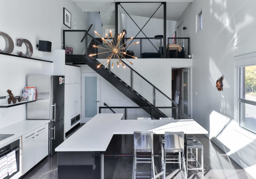 Bright open plan loft space with a mezzanine
