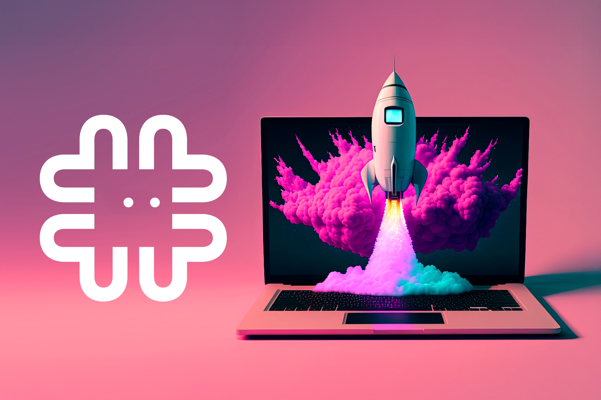 Visueller Launch für das B2B-Start-up Truuco: Das neue Logo neben einem Laptop mit startender Smart-Data-Rakete.