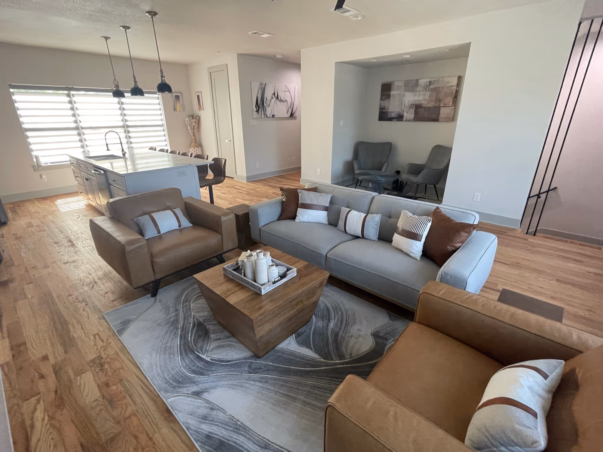 Modern living room furniture set assembled by A‑Breasy Assembly & Services in Dallas, featuring clean layout and professional staging.