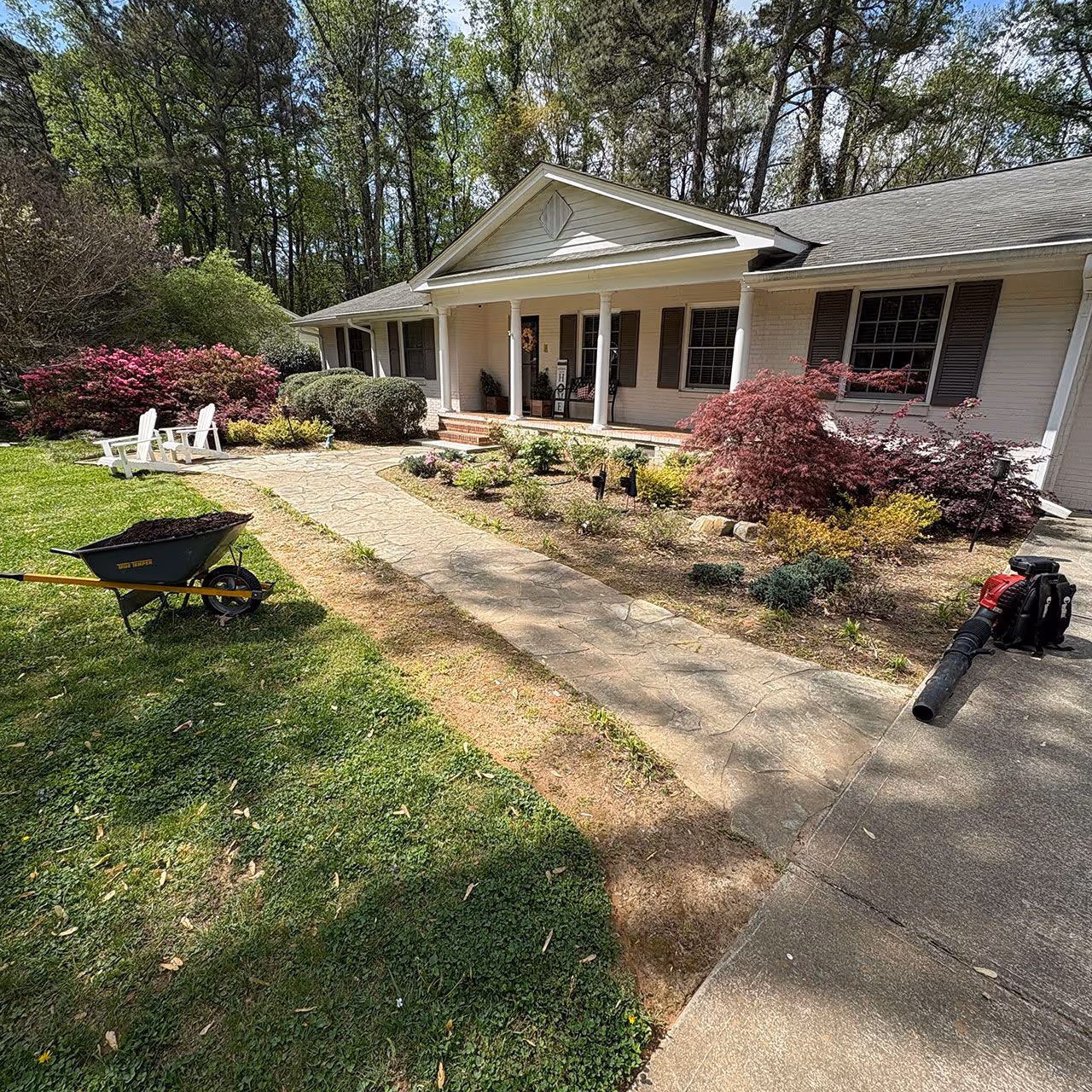 front yard landscape renovation with planting and layout design near me