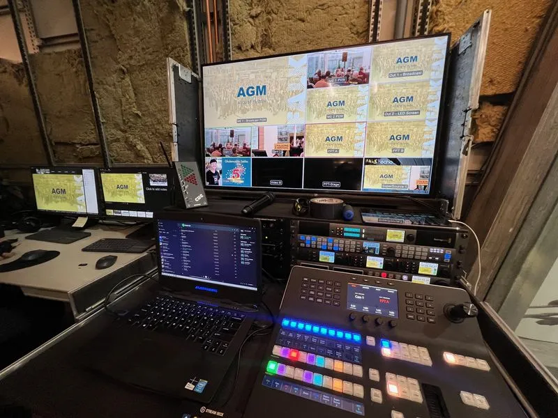 a behind the scenes look at all of the switching screens for the show