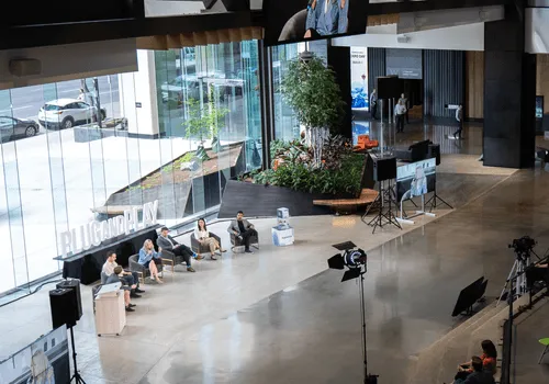 a wide shot of the event space that is very open