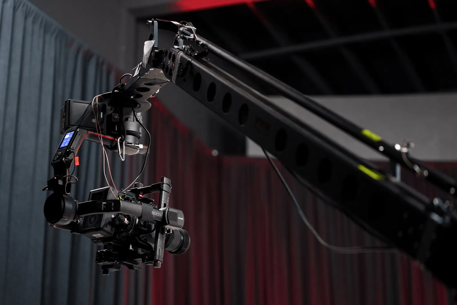 a camera is on a crane