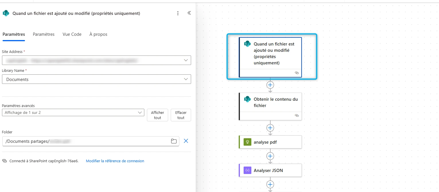 Flux Power Automate déclenché par l'ajout d'un fichier dans une bibliothèque SharePoint