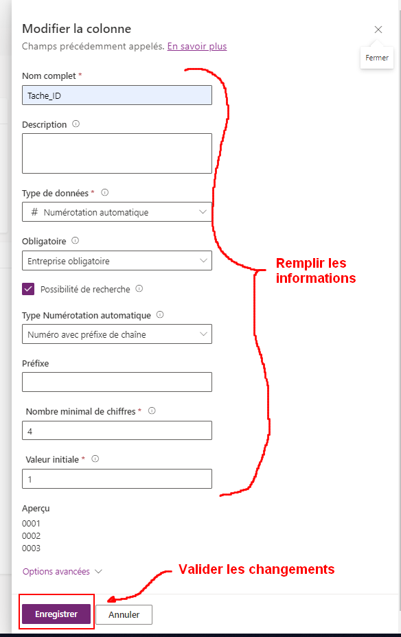 Modifier la colonne PowerApps