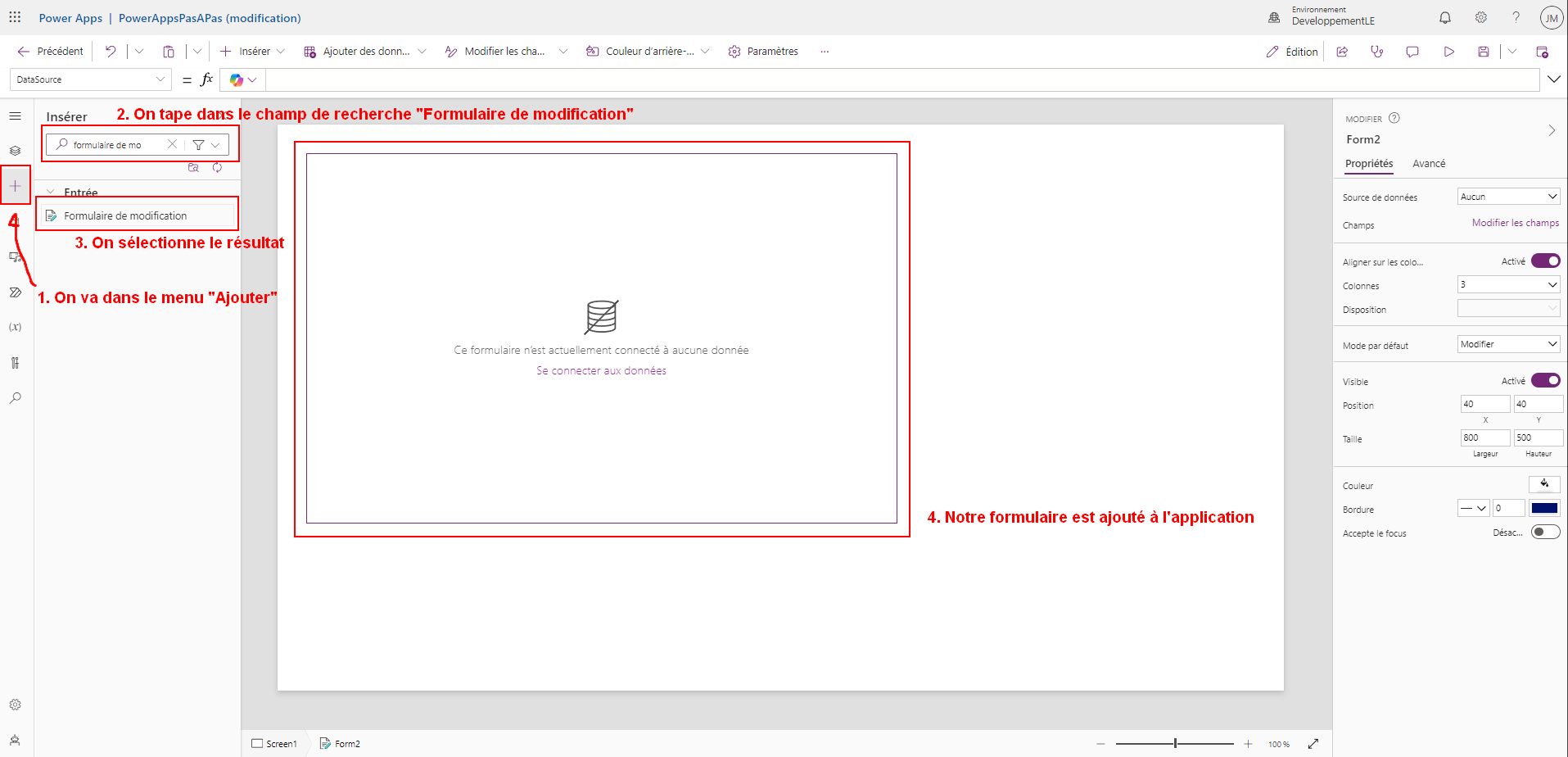 Formulaire de modification Power Apps