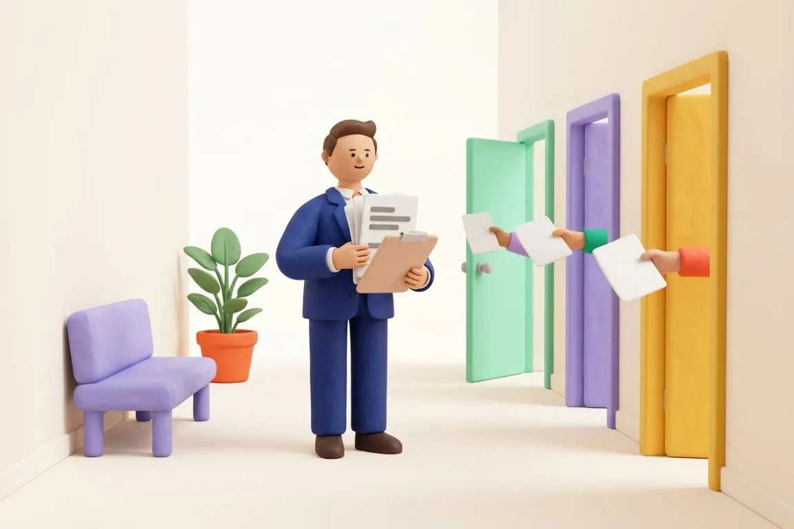 Illustration 3D : directeur d'établissement de santé collectant les chiffres de trois services