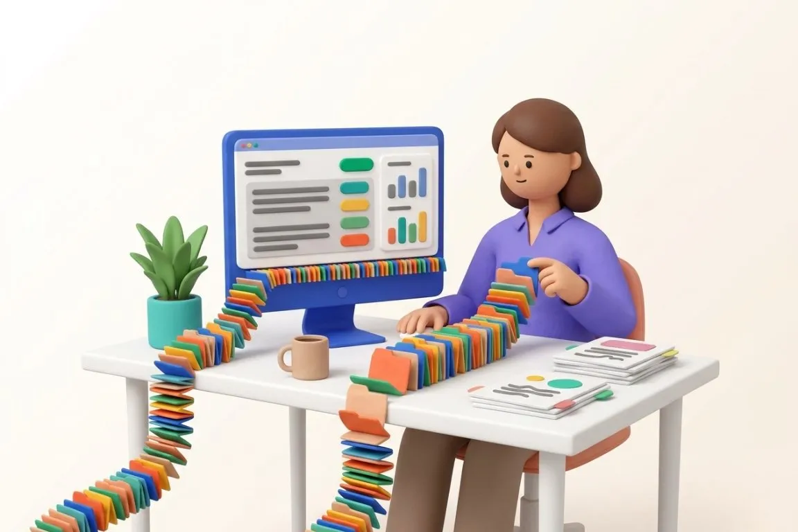 Illustration 3D : responsable affaires réglementaires face à l'Excel aux quarante onglets