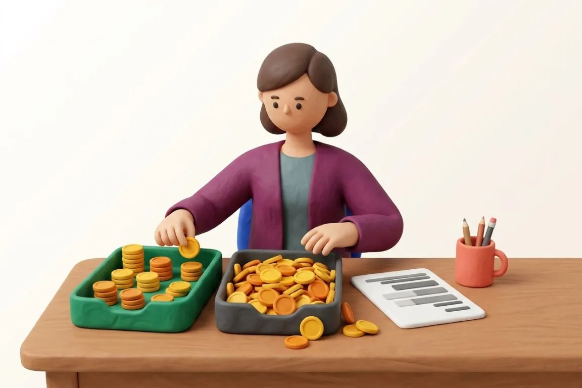 Illustration 3D : contrôleuse de gestion répartissant les heures facturables et non facturables