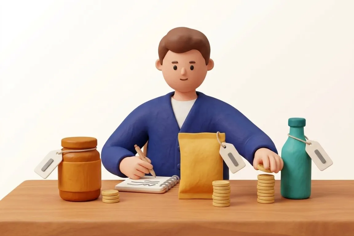 Illustration 3D : contrôleur de gestion mesurant la marge produit par produit