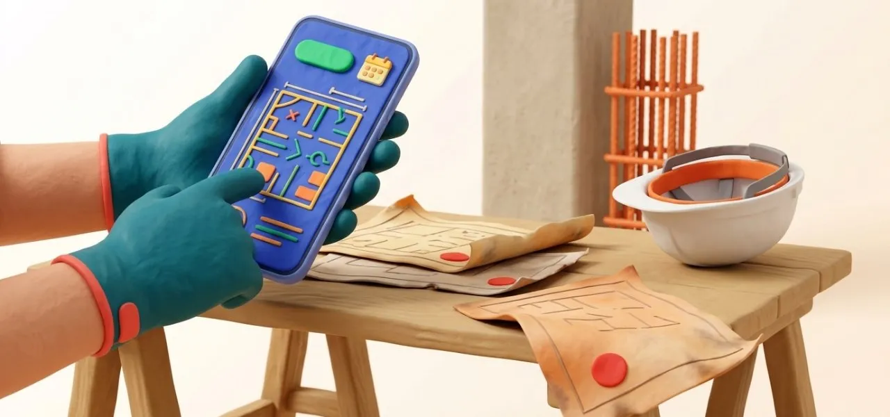 Le conducteur de travaux lit l'indice en vigueur du plan et son statut de visa sur son téléphone