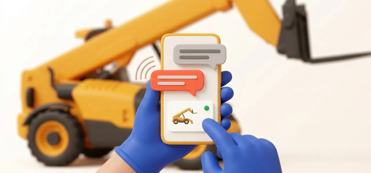 Le chef de chantier interroge l'agent à la voix ou en texte depuis son téléphone et reçoit le lien vers la fiche de l'engin