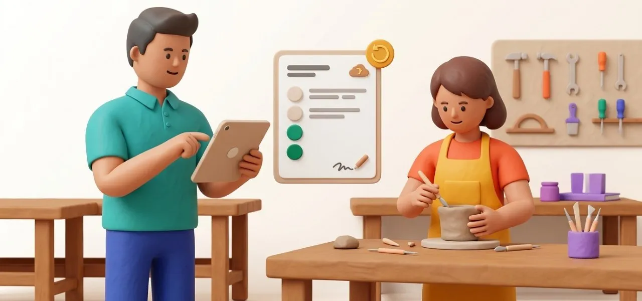Le formateur remplit la grille sur tablette pendant l'exercice, datée et signée, même sans réseau dans la salle