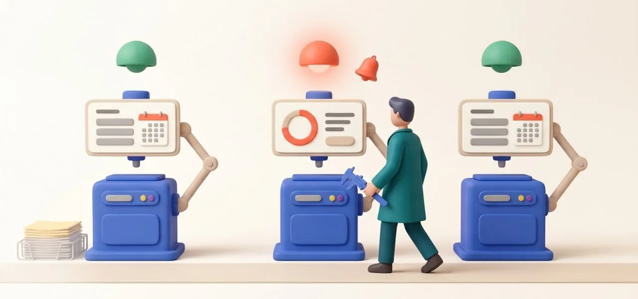 Le poste du milieu s'allume en corail à l'heure de son contrôle et l'opérateur s'y rend avec son instrument