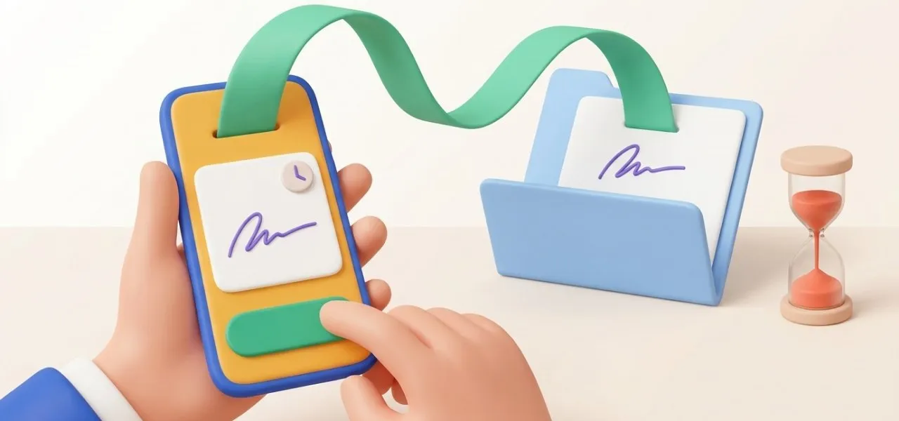 Le client signe depuis son téléphone et la convention signée revient horodatée dans le dossier