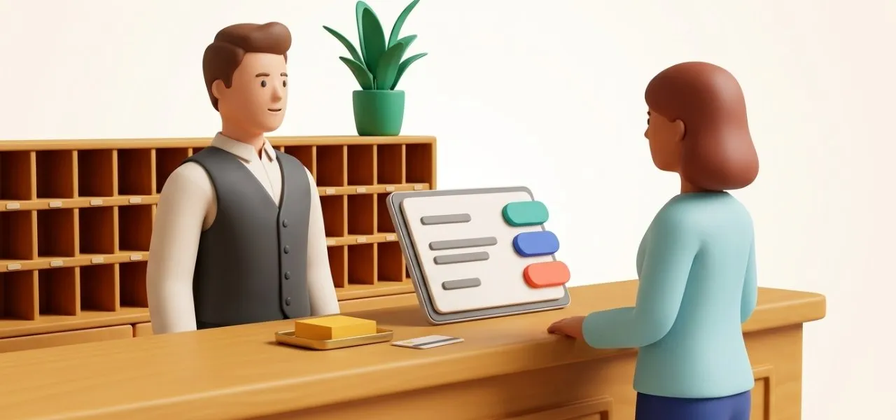 La demande formulée au comptoir est saisie en trois appuis sur la tablette, avec la chambre, le service et le délai