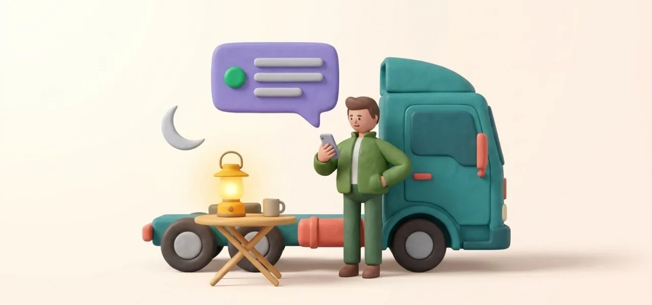 Le conducteur pose sa question depuis l'aire de repos le soir et reçoit la réponse tirée des règles de l'entreprise
