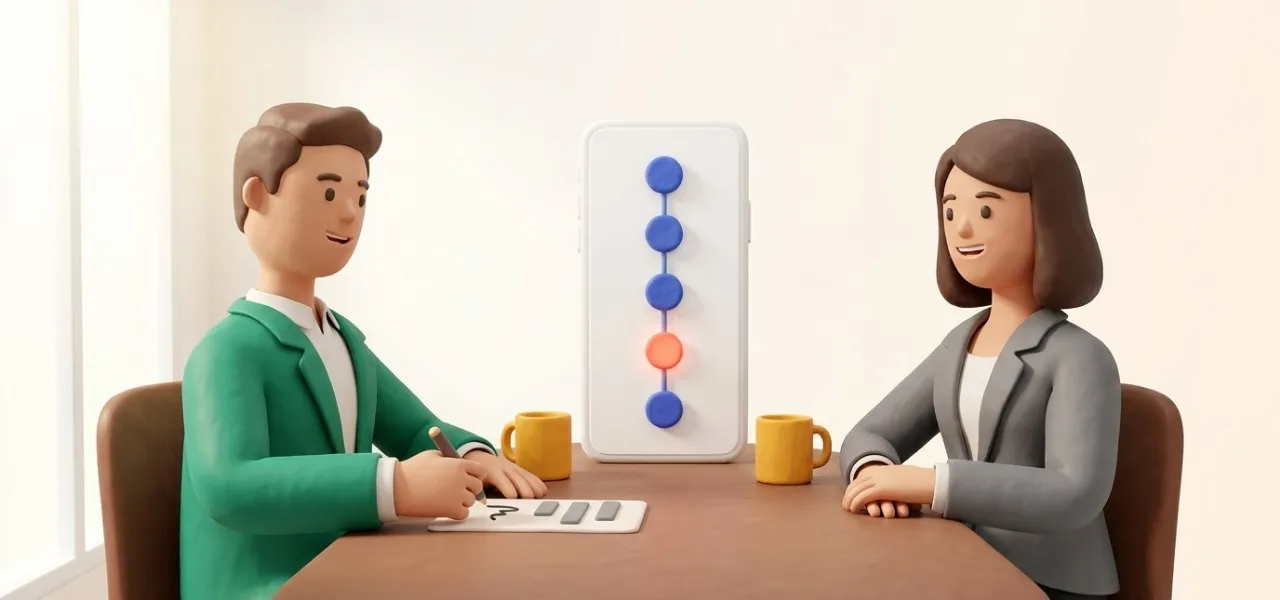 Chez le client, le commercial fait avancer l'affaire d'une étape sur son téléphone et note ce qui vient d'être dit